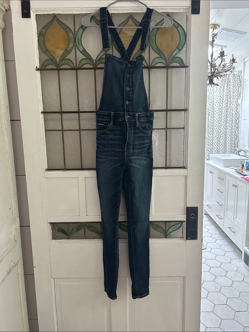 American Eagle Outfitters Dark Indigo Skinny Denim Overalls